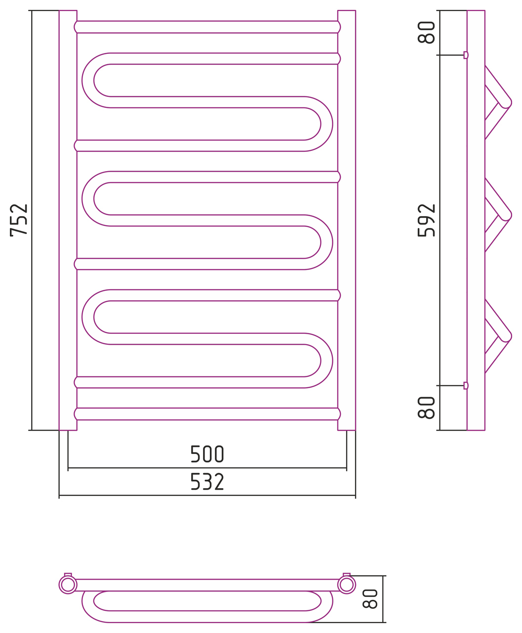 Полотенцесушитель комбинированный Сунержа Элегия-ПРОФИ 800x500. 00-5105-8050